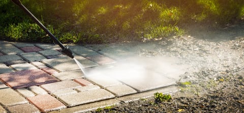 Concrete patio before and after deep cleaning